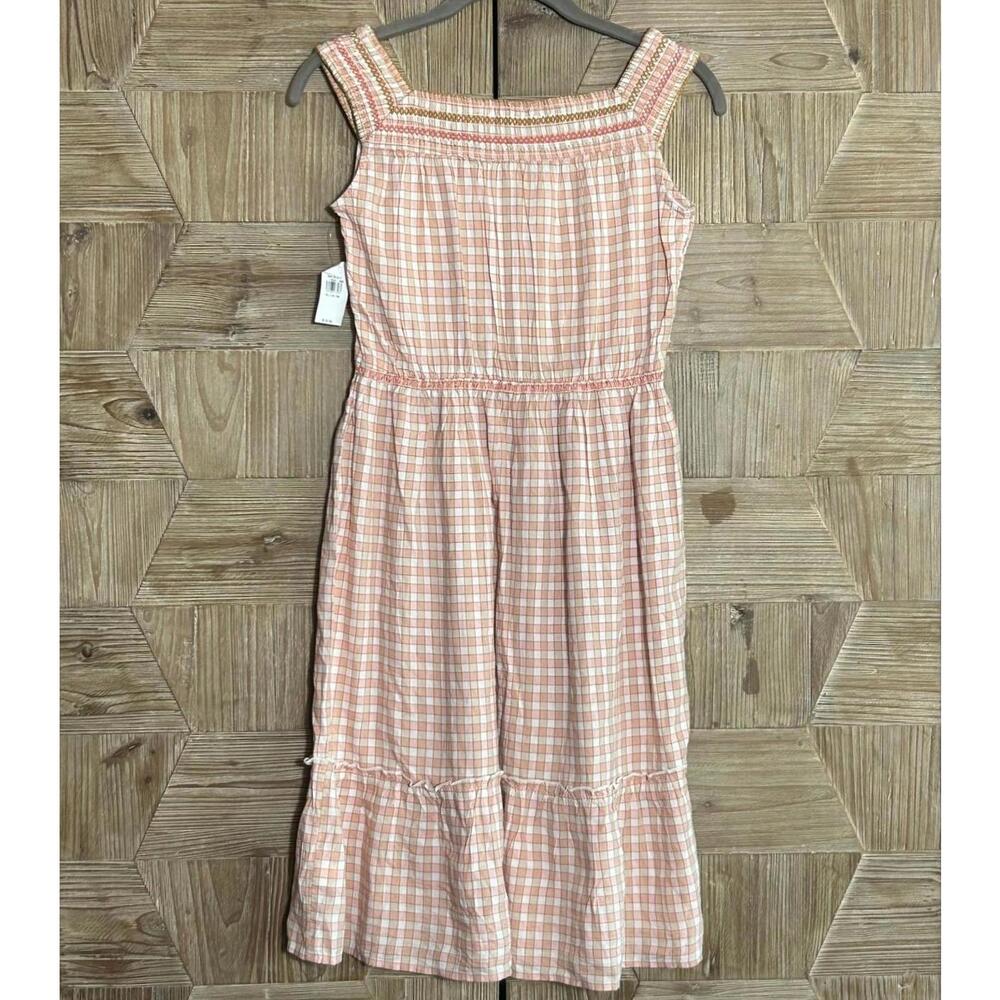NWT Old Navy Kids Dress XL Orange Pink Gingham Cottagecore - Picture 3 of 5